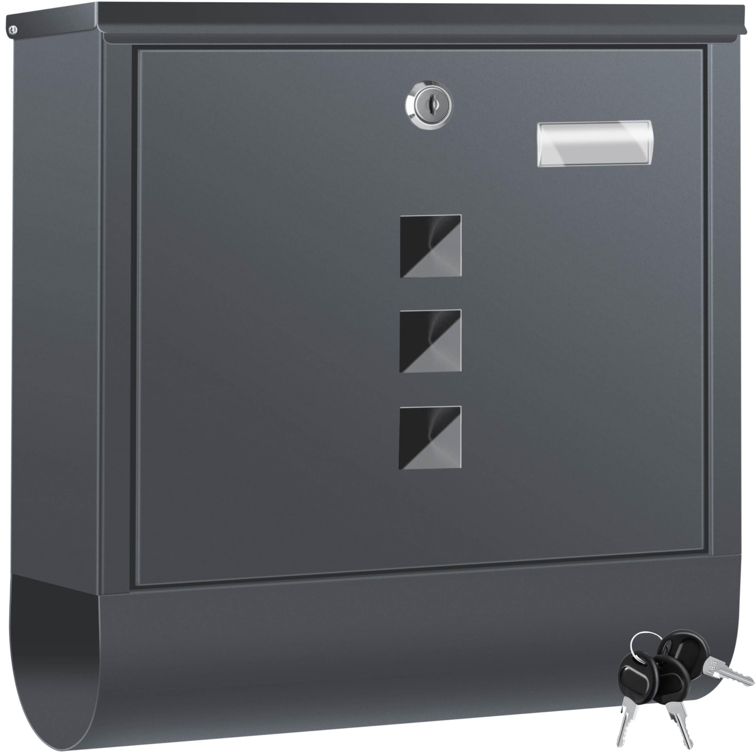 KESSER® Briefkasten Edelstahl mit Zeitungsfach Namensschild, Sichtfenster, gebürstet, 3X Schlüssel abschließbar, Pulverbeschichtet, Wandmontage, groß, inkl. Montagematerial, Anthrazit