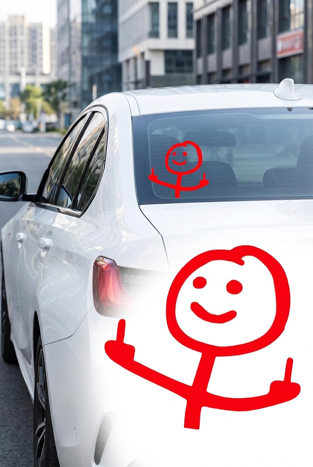 Funny Car Sticker, Funny Gesture Stick Figure Car Decals, PVC Waterproof Bumper Stickers, 4.5" x 4.2" Decals for Vehicles Decorative Accessories, Universal for Most Cars (Red)