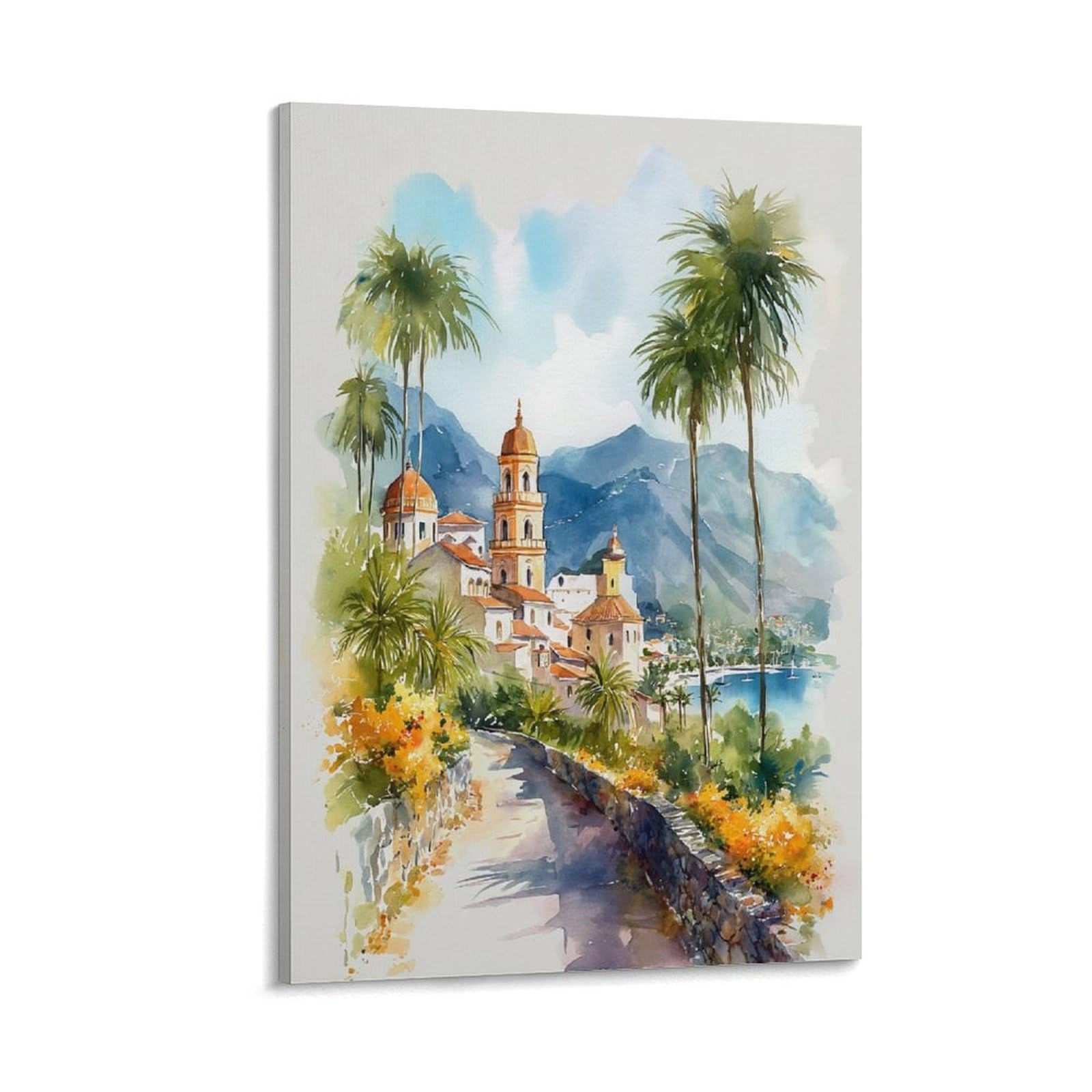 XWYMXZ Orange County Watercolor Beach 24x36inch(60x90cm) Vintage Travel Poster Watercolor Canvas Art