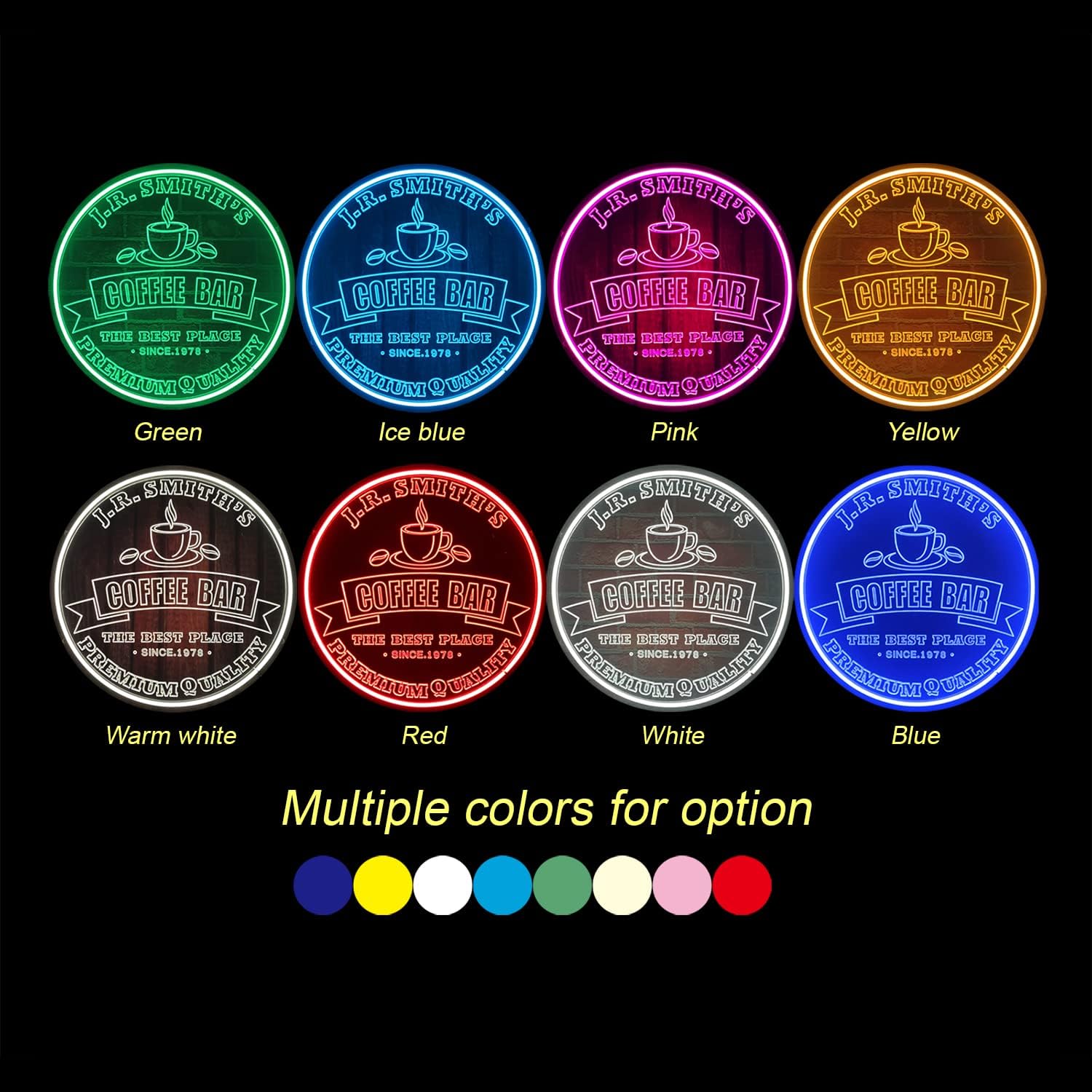 Custom Coffee Bar Neon Light Sign, Personalized Wall Décor Kitchen Coffee LED Sign for Kitchen, Coffee Station, Office, Business, Cafe Bar Décor,16” Round (Coffee Bar 1)
