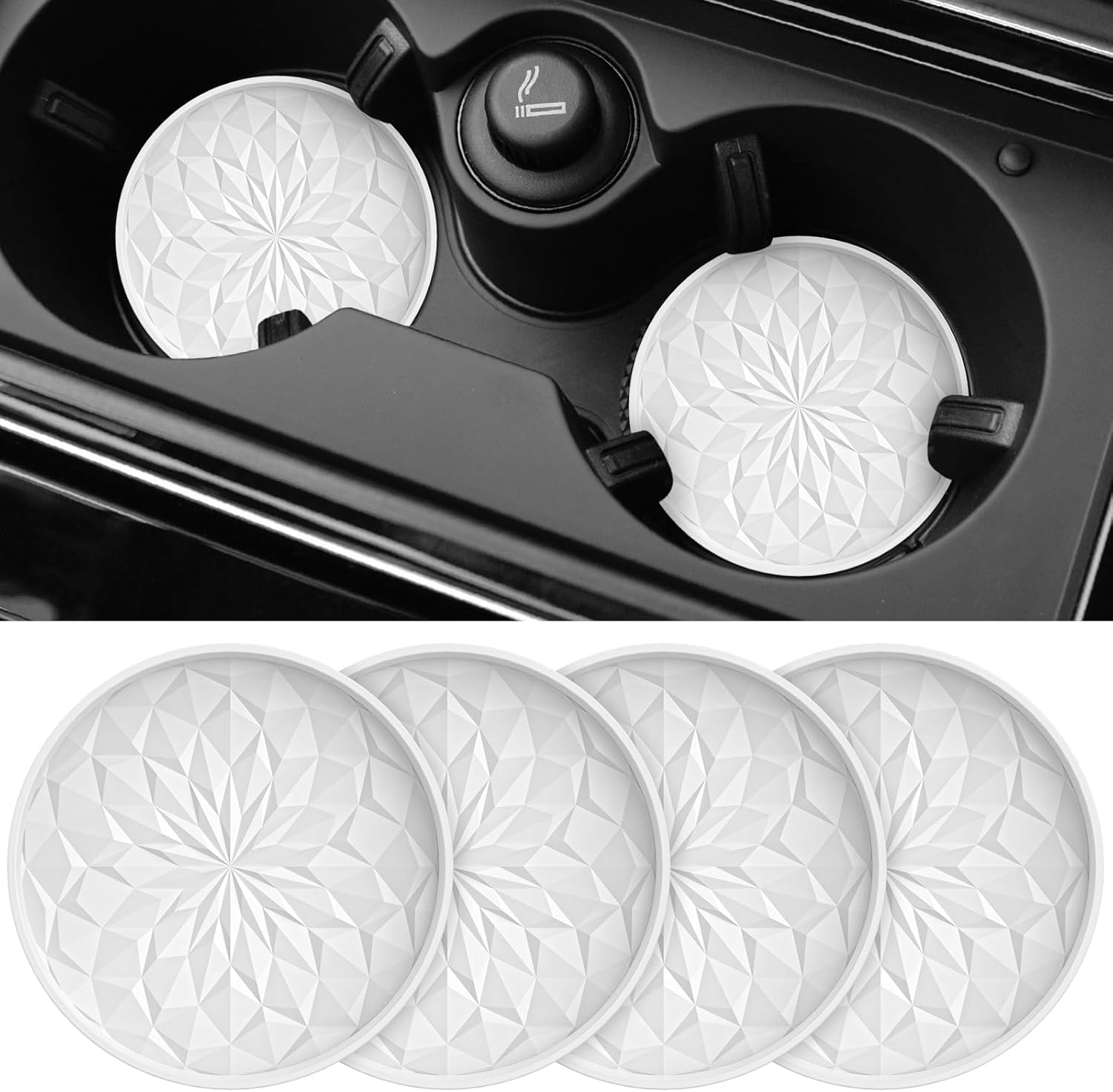 4 Pcs Car Cup Holder Coasters for XPENG G3 G6 G9 2024 2025, Car Cup Holder Insert, Anti Slip Cup Holder Coasters for Car, Silicone Mat,White