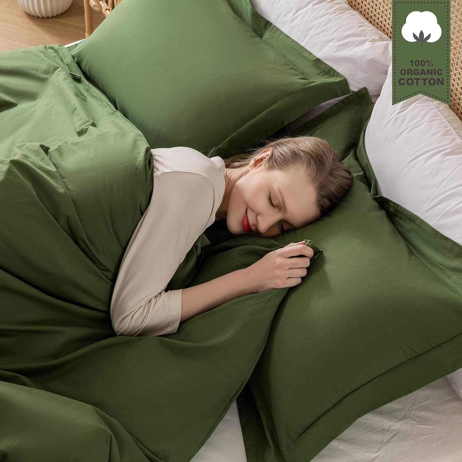 Yibeizi Green 100% Washed Cotton Linen Feel Duvet Cover King Size image 2