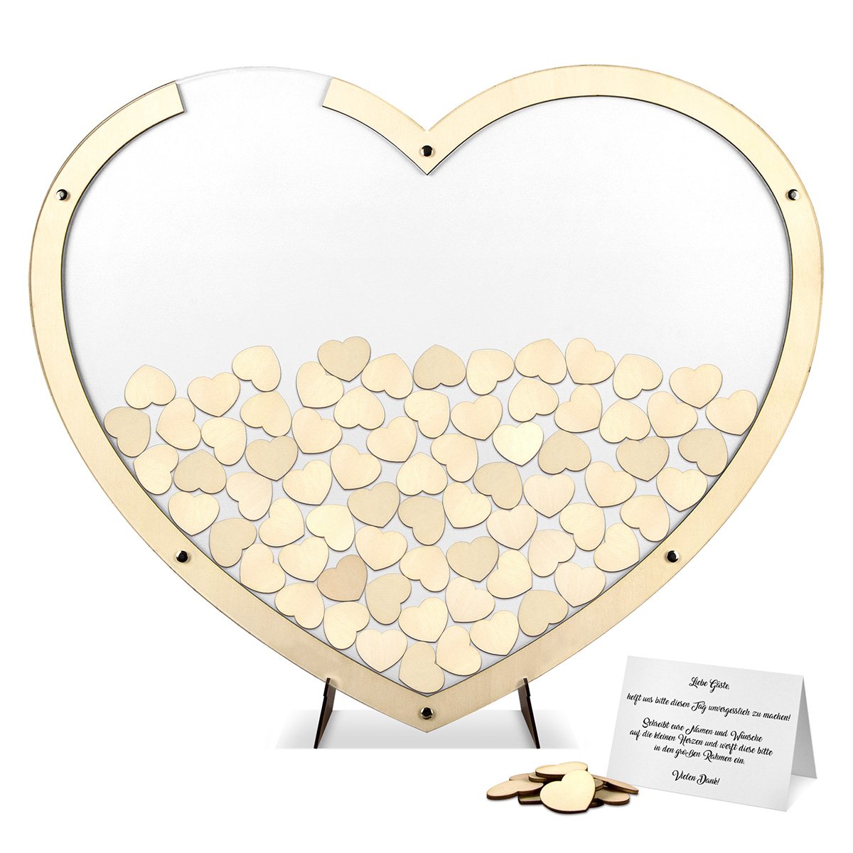 Hochzeit Gästebuch Alternative Hochzeitsgästebuch - Herz aus Holz Weiß L inkl. Holzherzchen