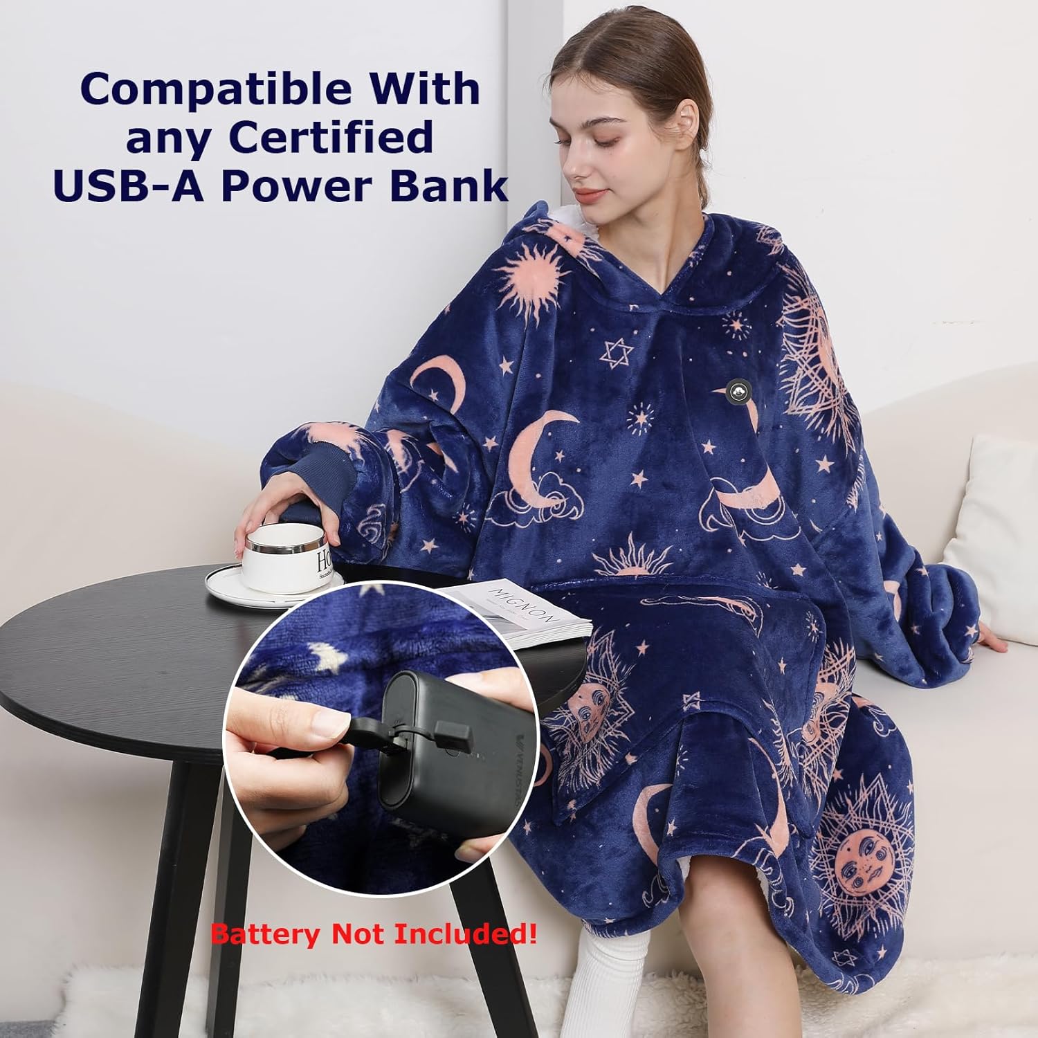 THREE POODLE Heated Wearable Blanket Hoodie, Oversized Sherpa Electric Hoodie Blanket, Gifts for Women(Battery Not Included) - Image 6