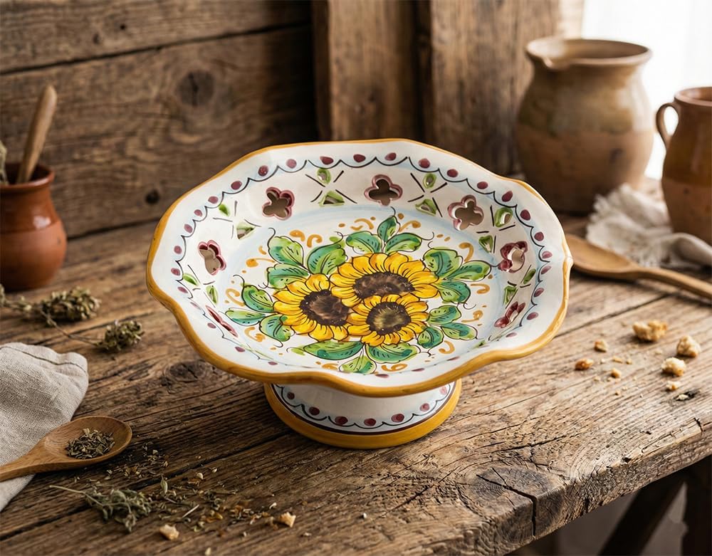 Centro de mesa de cerámica siciliana pintado a mano frutero exclusivo de Santo Stefano