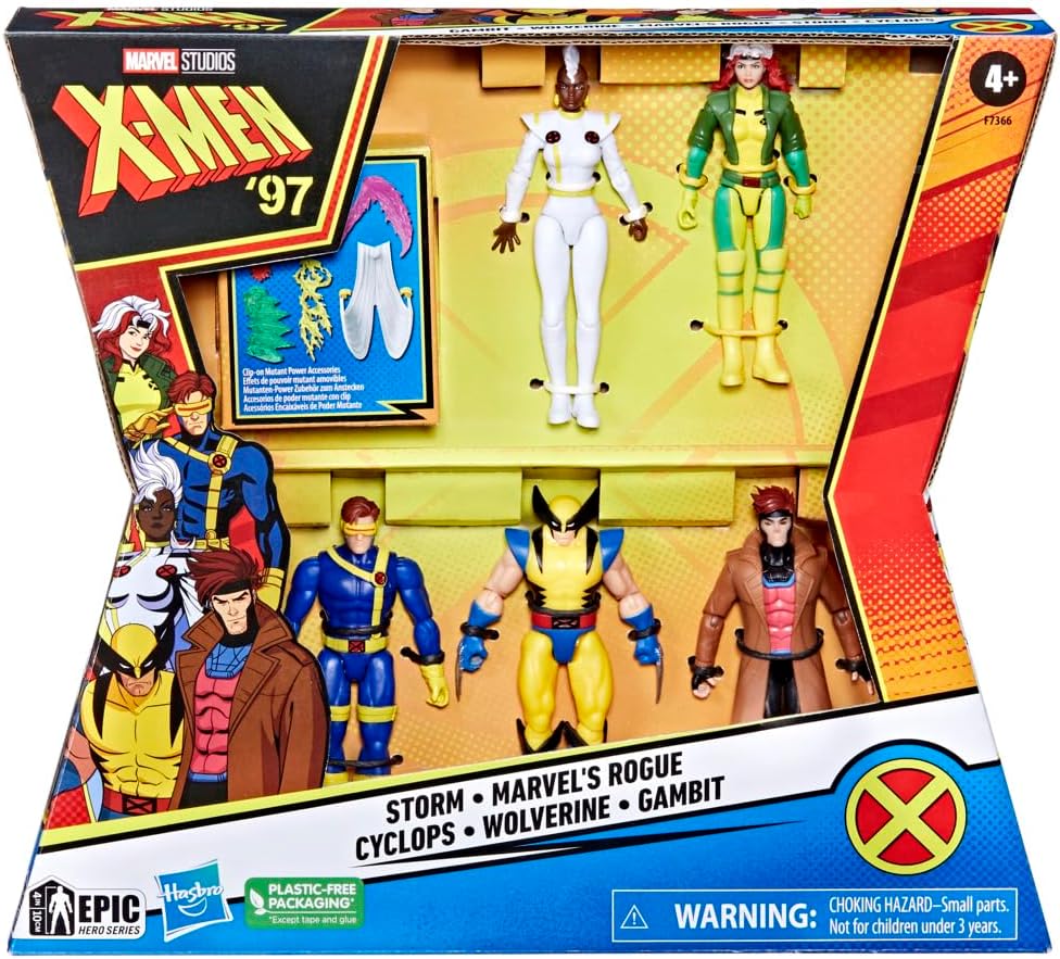 Marvel X-Men '97 Action Figures Storm, Rogue, Cyclops, Wolverine, Gambit, 5 Pack, Ages 4+