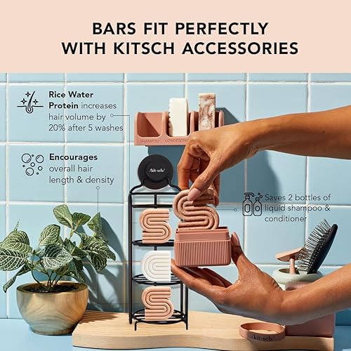 Miniatura 4 de Kitsch Set de champú y acondicionador de agua de arroz, barra sólida de champú y acondicionador con proteína para fortalecer el cabello y reparar