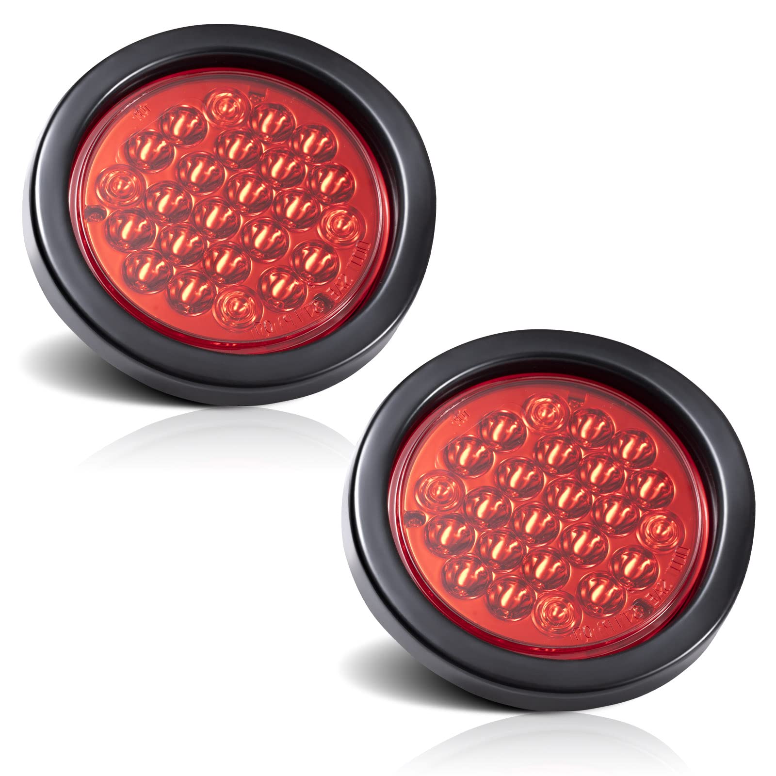 WildAuto 2Pcs 4 Inch Round Trailer Lights, 20 LED Turn/Brake Tail Marker Lights, IP68 Waterproof Brake Turn Signal Lights with Grommet & 3-Prong Wire Plug for Pickup/Trailer/Truck/Car/Bus/RV