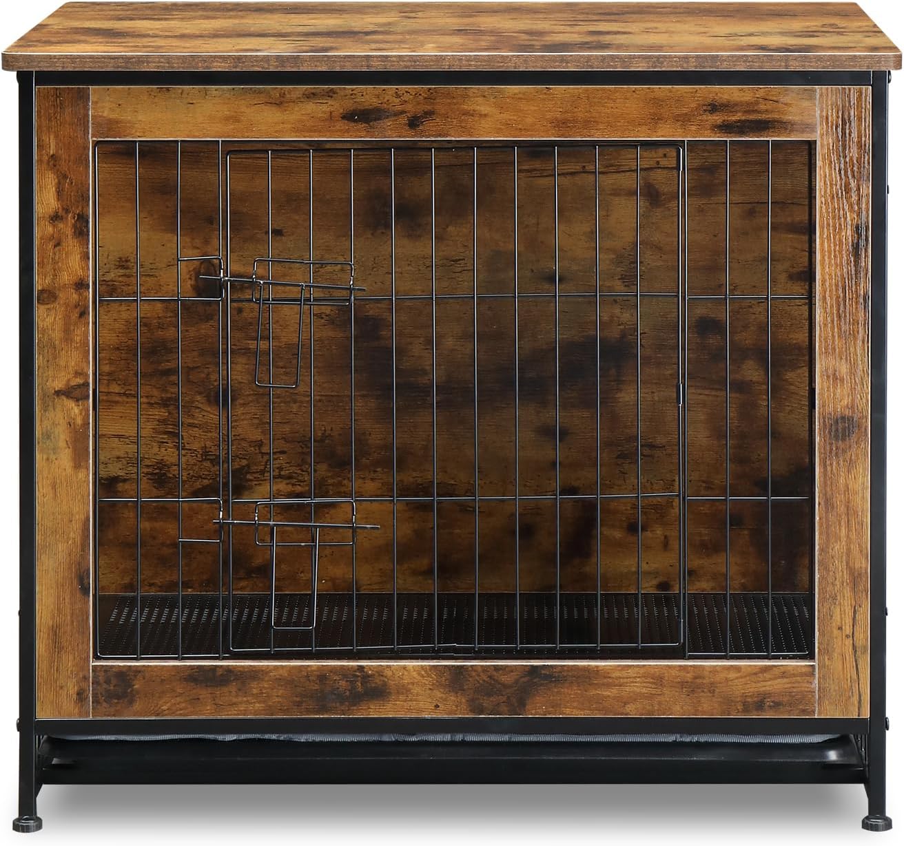 Dog Crate Furniture with Cushion, Wooden Dog Crate Table, Double Doors Dog Furniture, Indoor Dog Kennel, Dog House, Dog Cage, Rustic Brown