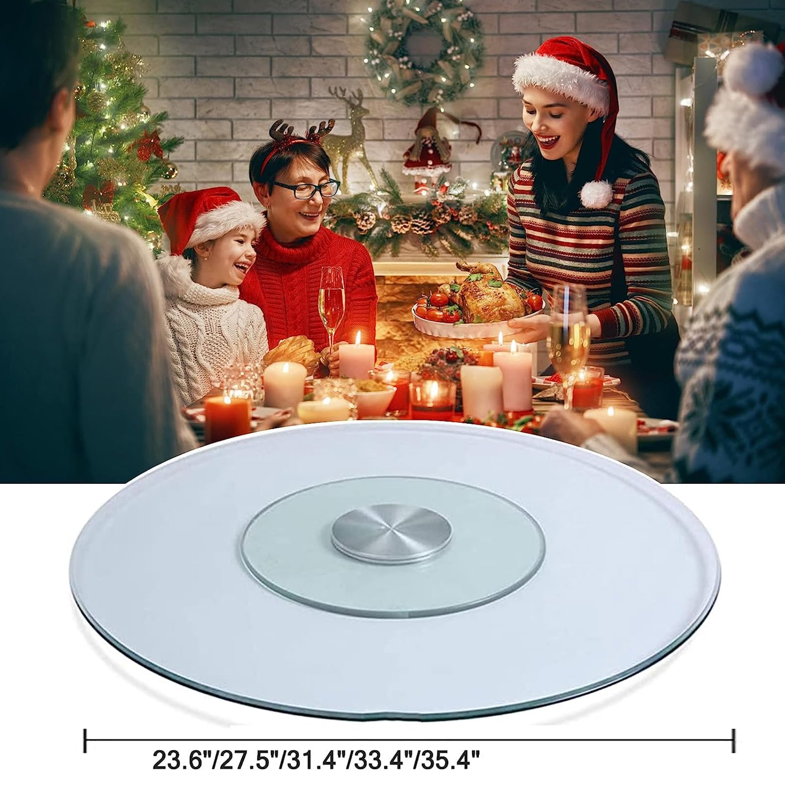 Piano Rotondo in Vetro temperato,Piatto Girevole Lazy Susan in Vetro Spesso Resistente,Piatto da Portata Rotondo da Tavolo Vassoio da Portata Girevole Trasparente Vassoio Girevole in Vetro,6