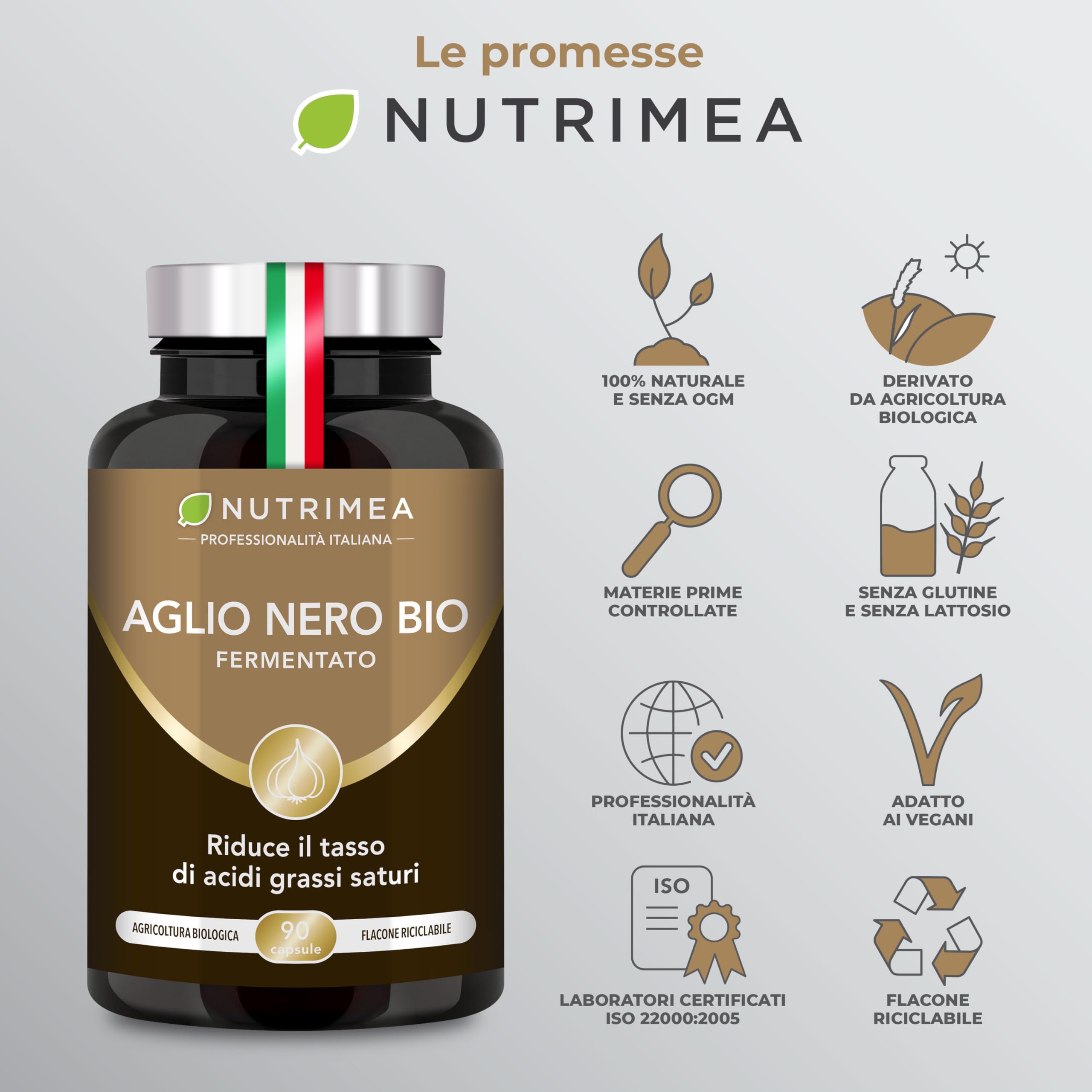 Aglio Nero Fermentato Biologico | Integratore Alimentare | 250 mg | Supporta la Circolazione | Antiossidante Naturale | 90 Capsule | Nutrimea
