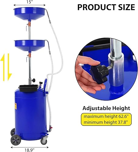 Miniatura 4 de Garvee Tanque de drenaje de aceite residual de 20 galones, recipiente de drenaje de aceite portátil, escurridor operado por aire, drenaje de