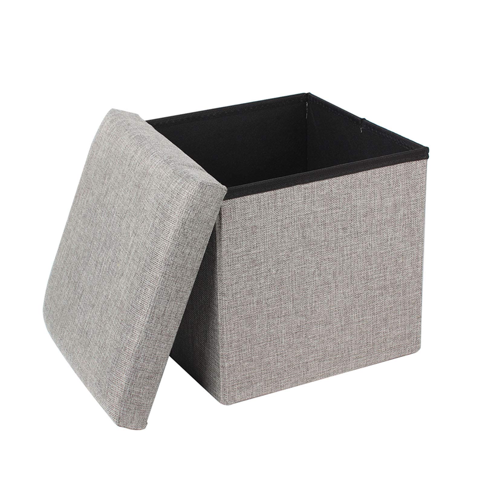 Folding Storage Ottoman Seat 30x30x30cm Storage Ottoman Chair Stool Footstool With Storage Bedroom Stool Padded Seat Cube Soft Portable Bench（Grey）
