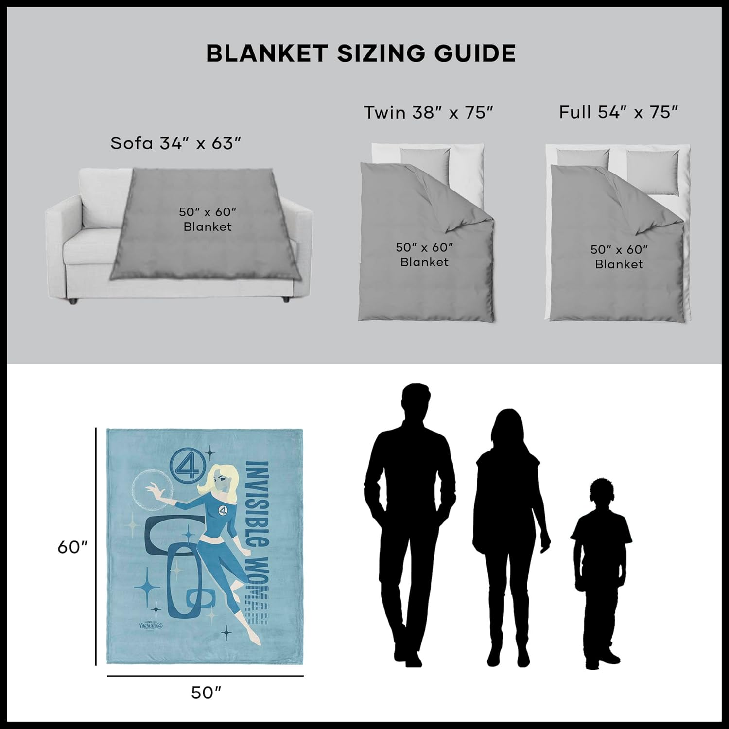 Marvel Fantastic Four First Steps Invisible Woman Silk Touch Throw Blanket – Ultra-Soft Fleece, Official Superhero Bedding or Couch Throw, 50 x 60 inches
