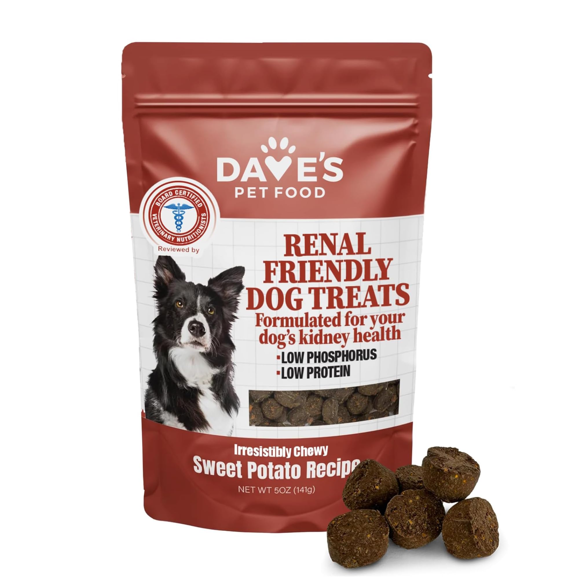 Dave's Pet Food Kidney Dog Treat for Renal Diet, Semi-Moist Sweet Potato Treats, Low Phosphorus Chewy Treats, Kidney Support for Dogs, Complements Friendly Dog Food (1 Pack)