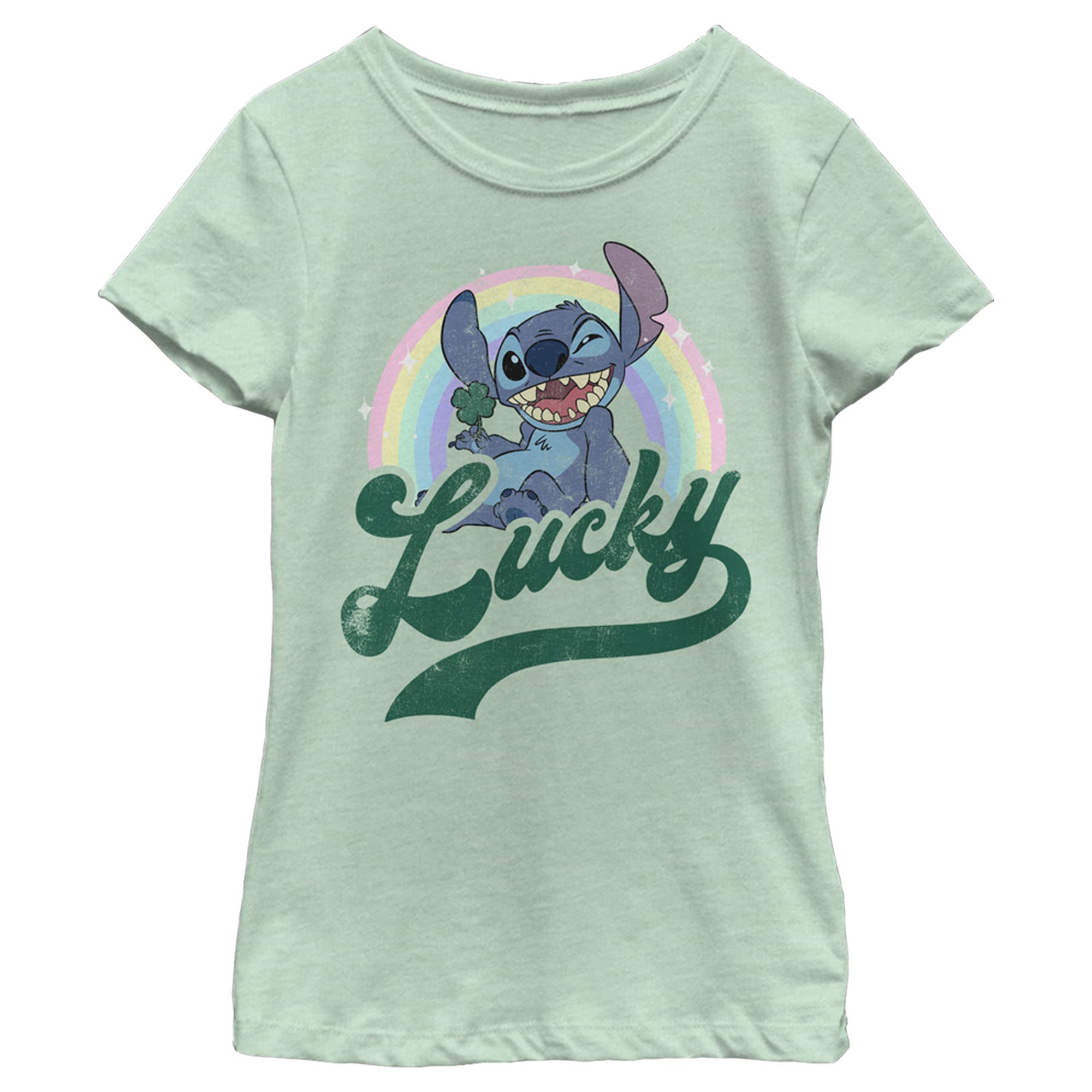 Disney Lilo & Stitch Lucky Rainbow Girl's Heather Crew Tee