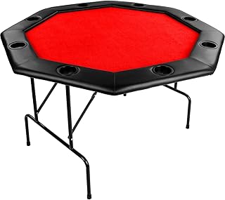 GAMES PLANET Faltbarer Pokertisch „Flush“ für bis zu 8 Spieler, achteckig, Maße 120x120 cm, MDF Platte, gepolsterte Armauflage, 8 Getränkehalter, Tuchfarbe rot