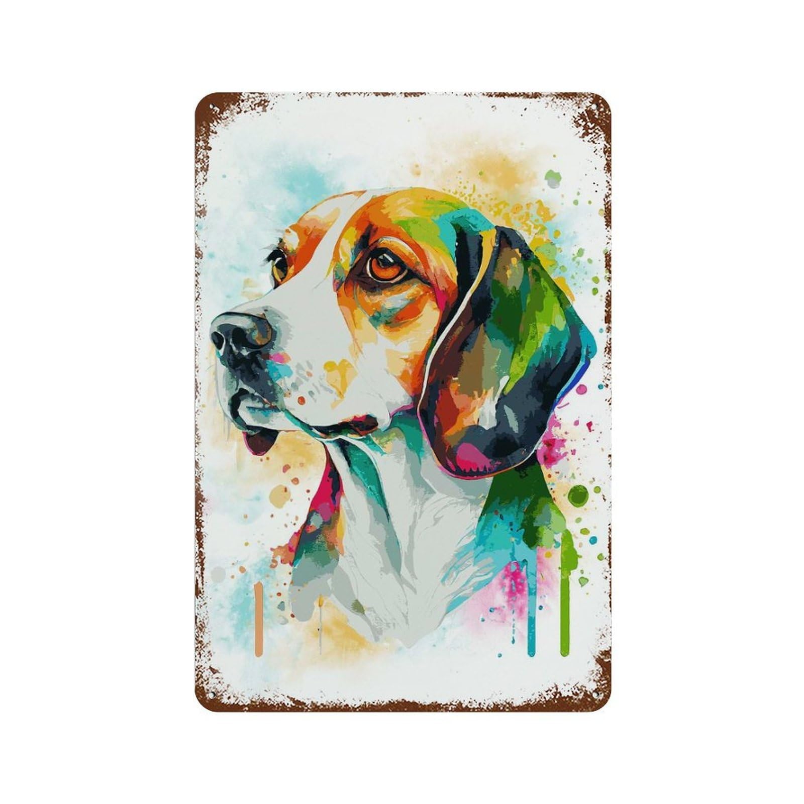 Colorful Watercolor Beagle Retro Metal Sign 11.8"x7.9", Shabby Chic Decor for Garage, Pub Or Kitchen