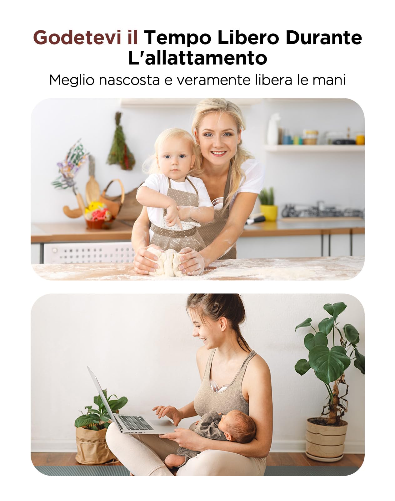 Haokoo Tiralatte Elettrico Indossabile Portatile - Tutto in Uno Tira Latte Neonati Elettrico con Triplo Sigillo, Anti-perdite, Senza BPA, 3 Modalità e 12 Livelli, Flangia da 17/19/21/24mm (2 Pezzo)