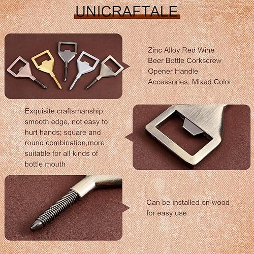Miniatura 4 de UNICRAFTALE 5 piezas de aleación de zinc vino tinto botella de cerveza sacacorchos accesorios de mango de metal abridor de botellas kit de insertos
