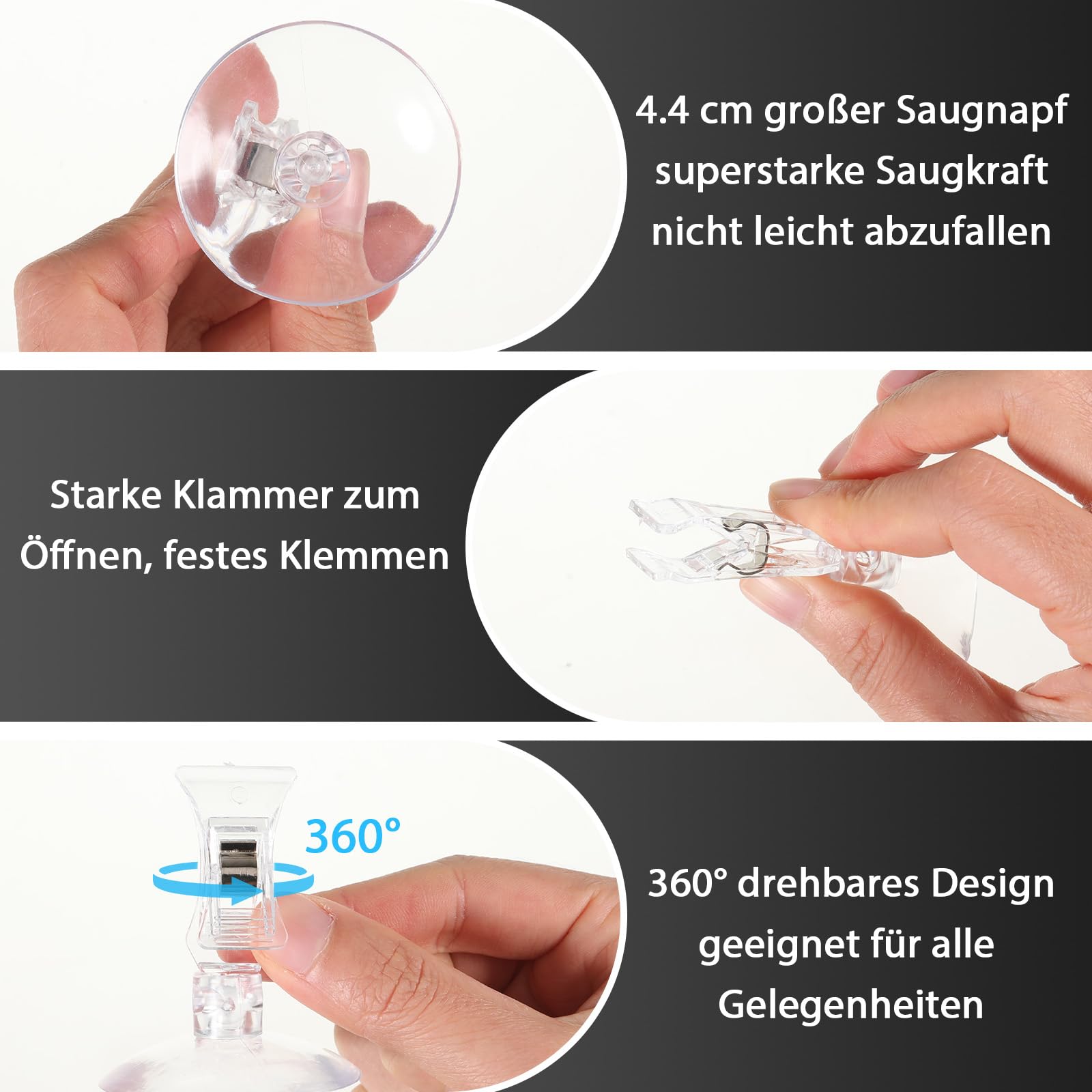 Lot De 5 Clips Ventouse Transparents Avec Crochet - Pour Vitres, Carrelage, Aquarium - Adhérence Forte, Rotation 360°
