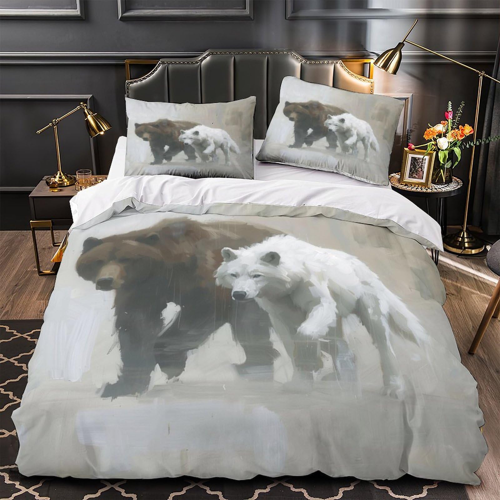 Housse de couette microfibre inaltérable imprimé ours loup 3D avec éclair caché 135x200cm