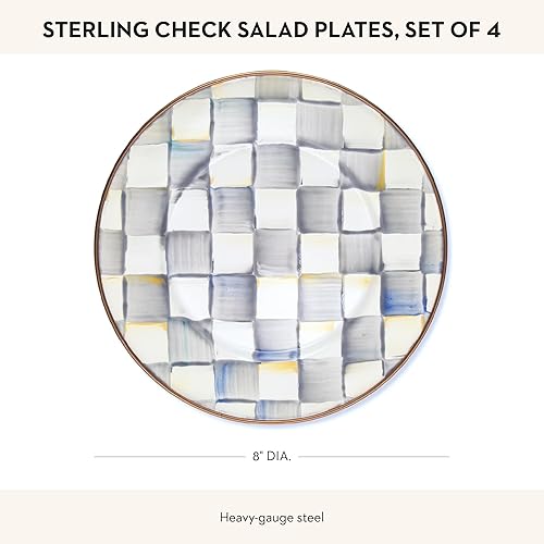 Miniatura 10 de MACKENZIE-CHILDS Plato esmaltado para ensalada y postre, plato pequeño para un postre o plato de aperitivo, 8 pulgadas, juego de 4, cuadros reales