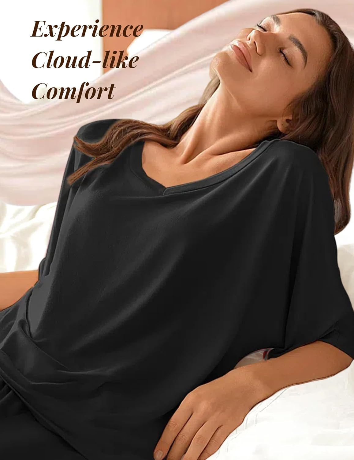 Ekouaer Womens Pajama Sets Lounge Sets for Women Two Piece Outfits Short Sleeve Tops and Wide Leg Pants with Large Pockets - Image 3