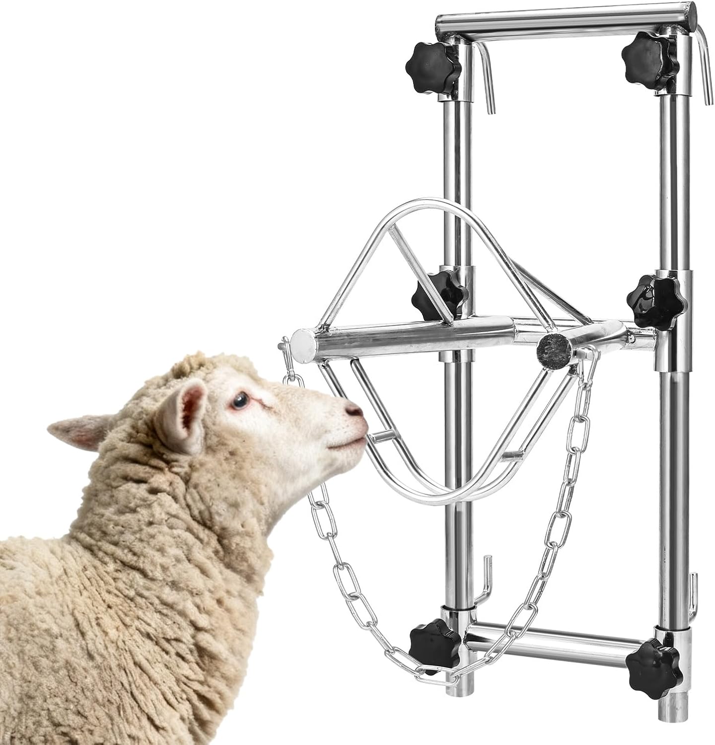 Sheep Head Holder, Versatile Sheep Shearing Stand Liftable Sheep Head Holder Metal Livestock Stand Goat Halter Sheep Catching Bracket Livestock Supplies for Market Home Use Shearing