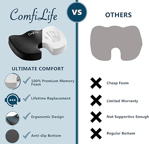 Vista 8 de ComfiLife Cojín de asiento cómodo de alta calidad, antideslizante, ortopédico, 100% espuma viscoelástica, cojín para el dolor de coxis, cojín
