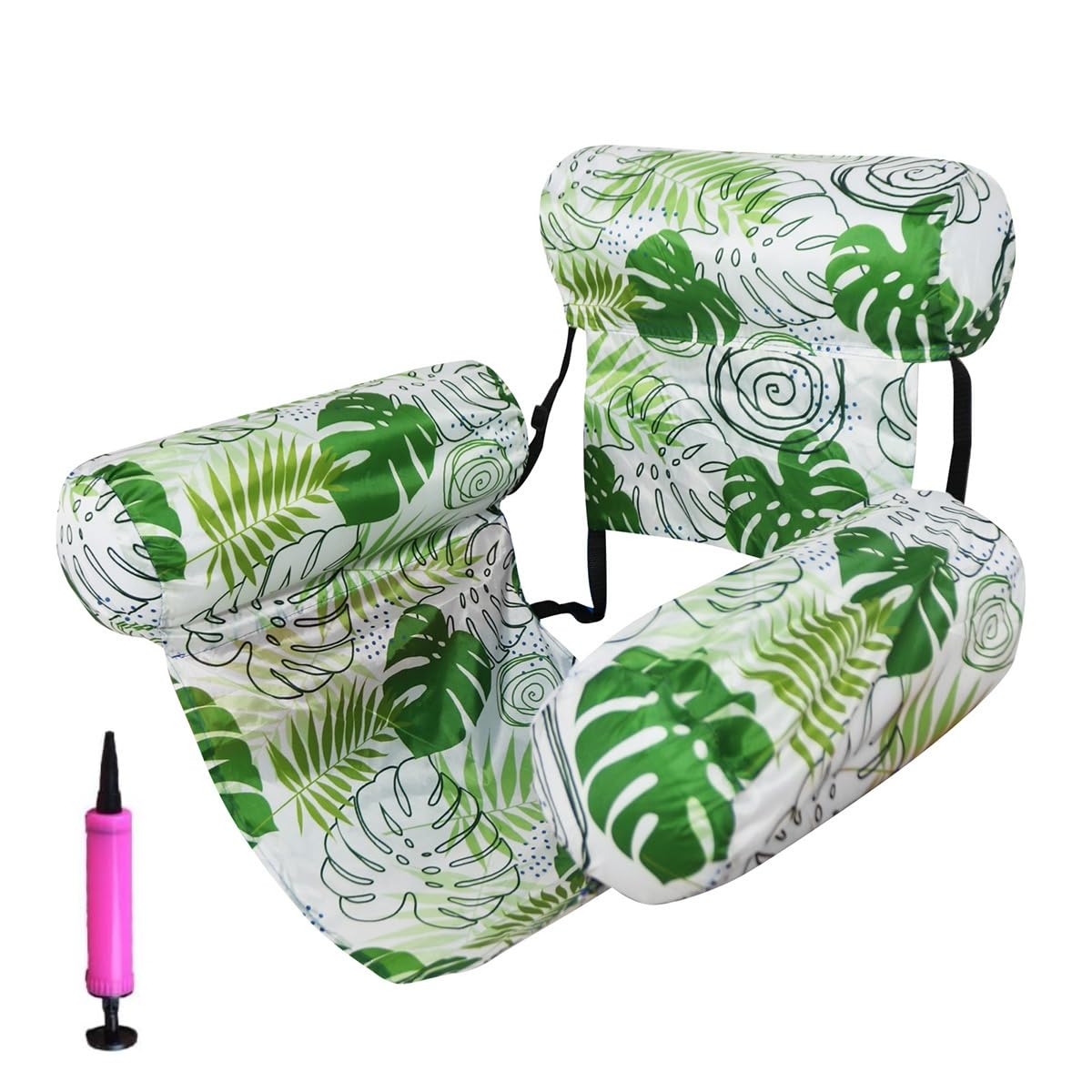 Pool Floats Chairs Adult,Inflatable Pool Lounge,Plant Pattern Floating Mat Hammock Includes PumpBlow up Water Chairs Noodles rafts for Party Summer Water Beach Fun (Light Green)