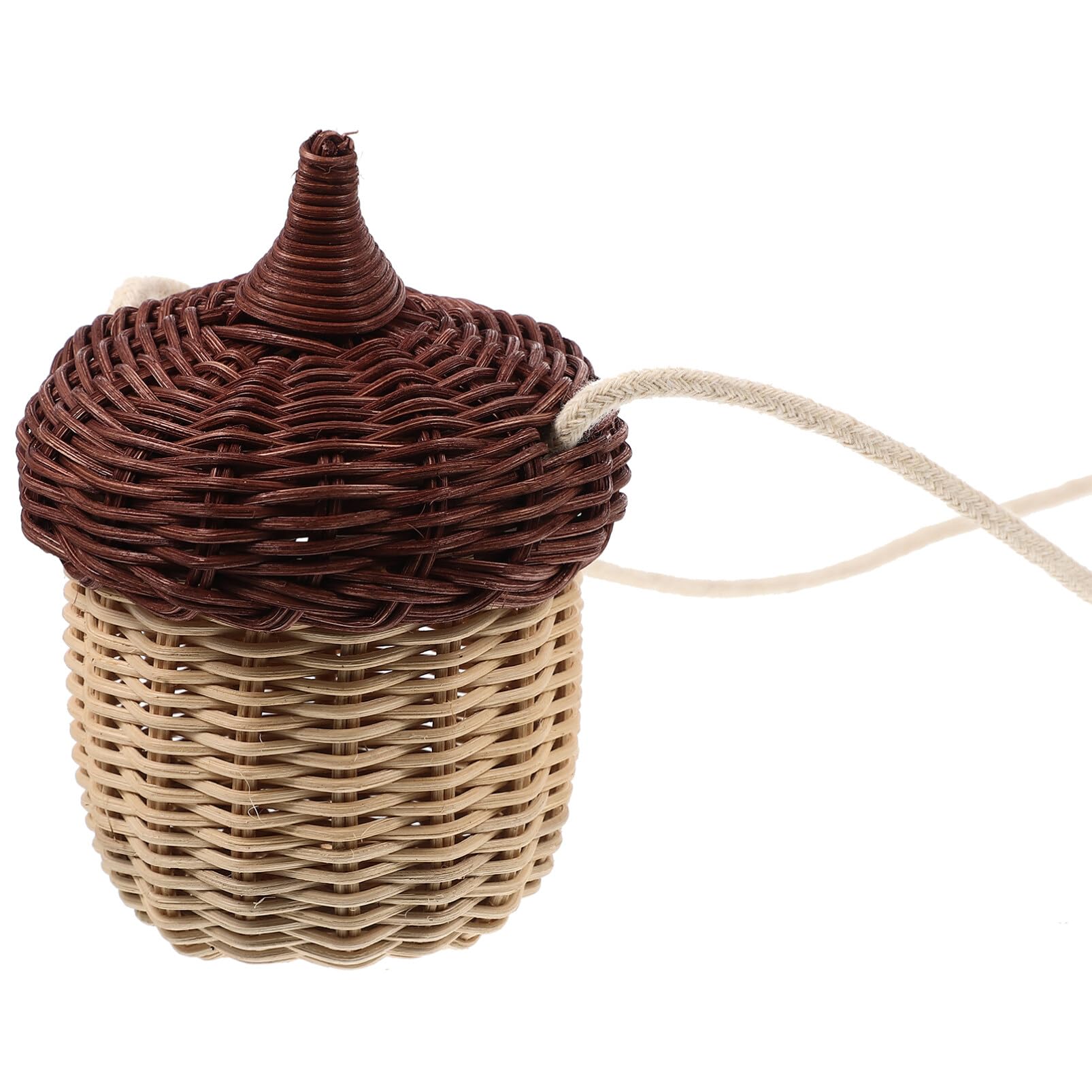 Rattan Storage Basket for Kids - Small Acorn Basket, Rattan Crossbody Bag Mini Picnic Basket, Mushroom Basket Decoration, Childrens Day, 13x7x7cm