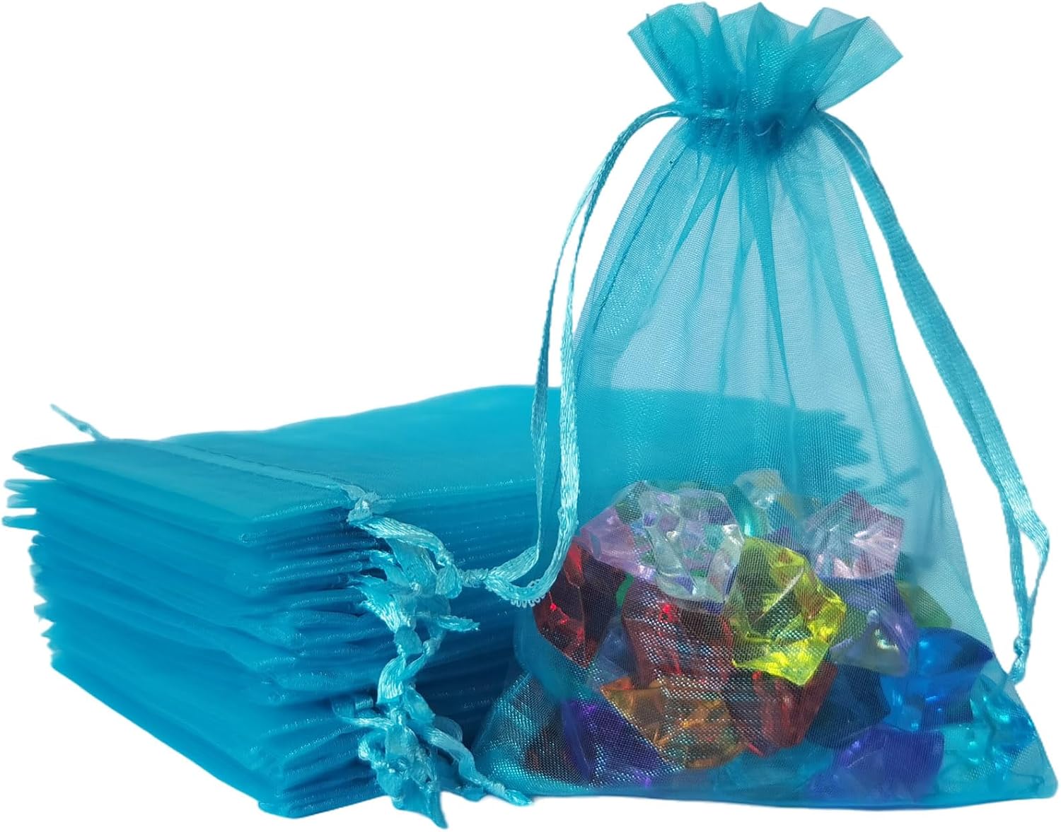 Jwsqmc 4x6 Inch Sheer Organza Mesh Drawstring Gift Bags Turquoise 50pcs