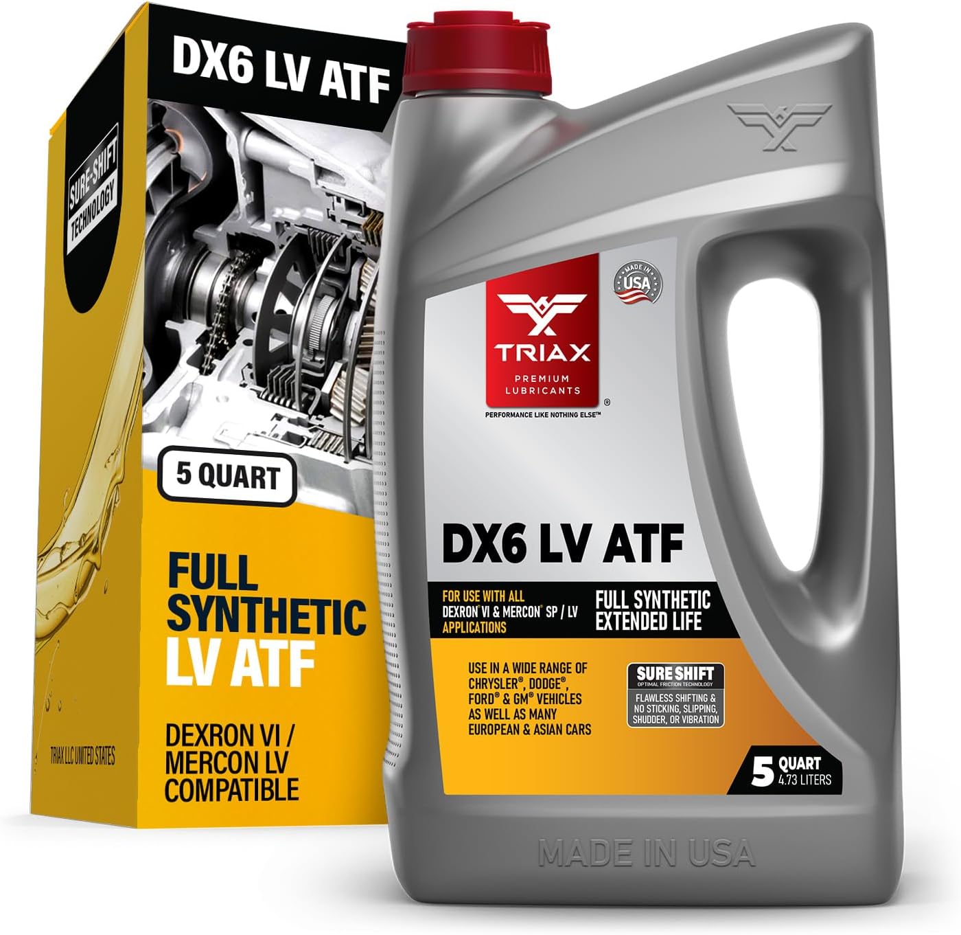 TRIAX DX6 ATF - Compatible with Dexron VI and Mercon SP/LV Applications - Full Synthetic, OEM Grade, Low Viscosity, Fill for Life Automatic Transmission Fluid (5 Quart)