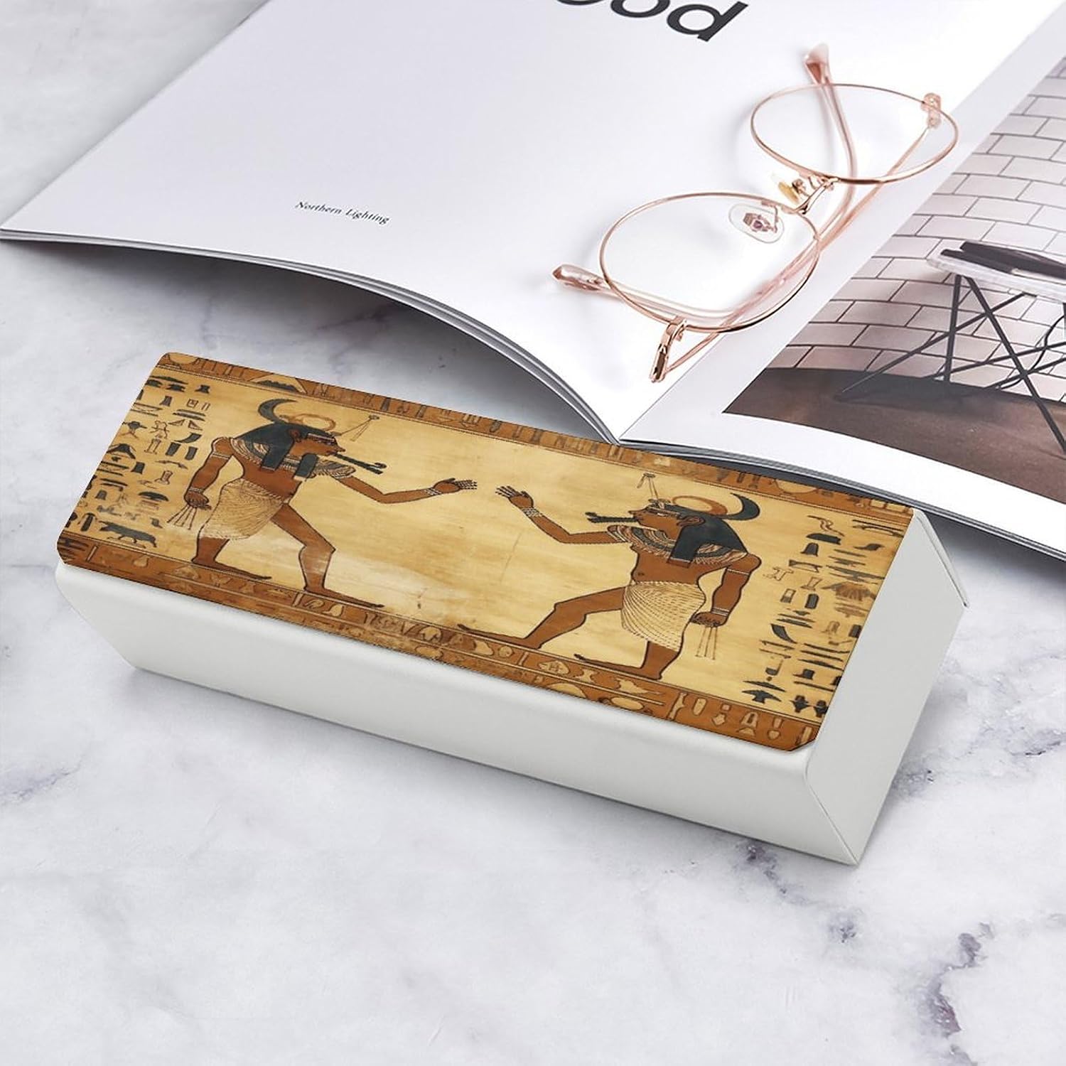 Ancient Egyptian Glasses Cases Travel Sunglasses Case with Magnetic Closure Portable Protective Glasses Cover Hard Shell PU Leather Case for Eyeglasses for Men And Women