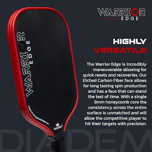 Miniatura 5 de Diadem Warrior Edge - Paletas de pickleball  Cara de carbono grabado para máximo giro, protector aerodinámico de 16mm, agarre Comfort Max, núcleo de