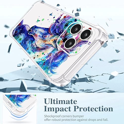 Vista 326 de Roemary Funda púrpura para iPhone 14 Pro Max con diseño de caballo azul, patrón de acuarela con protector de pantalla