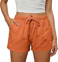 Cotton Shorts for Women High Waist Body Shaper Drawstring Short Pants with Pockets Loose Fit Wide Leg Solid Vacation Clothes