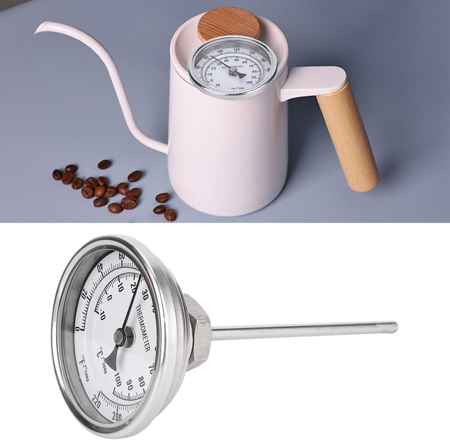 Stainless Steel Thermometer Dial Thermometer for Homebrew Kettle Thermometer Weldless Pot Thermometer 3" Large Dial Thermometer with NPT 1/2 Thread Fitting (0 220oF / 10 100oC) , Stainless Steel