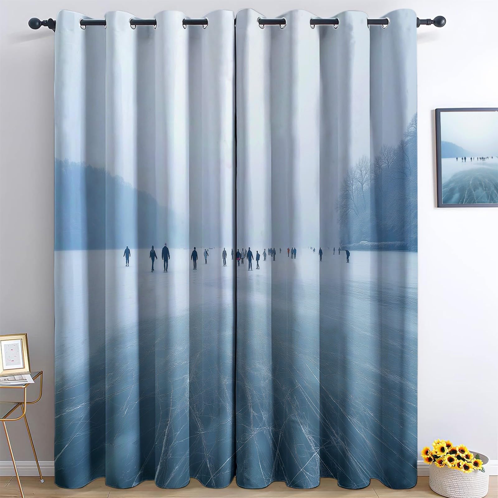 Generisch Grau 2er Set Verdunkelungsvorhänge mit Ösen, Gletscher-Bergrisse Blickdicht Thermo Isoliert Vorhänge für Wohnzimmer & Schlafzimmer, HxB 215 x 110 cm