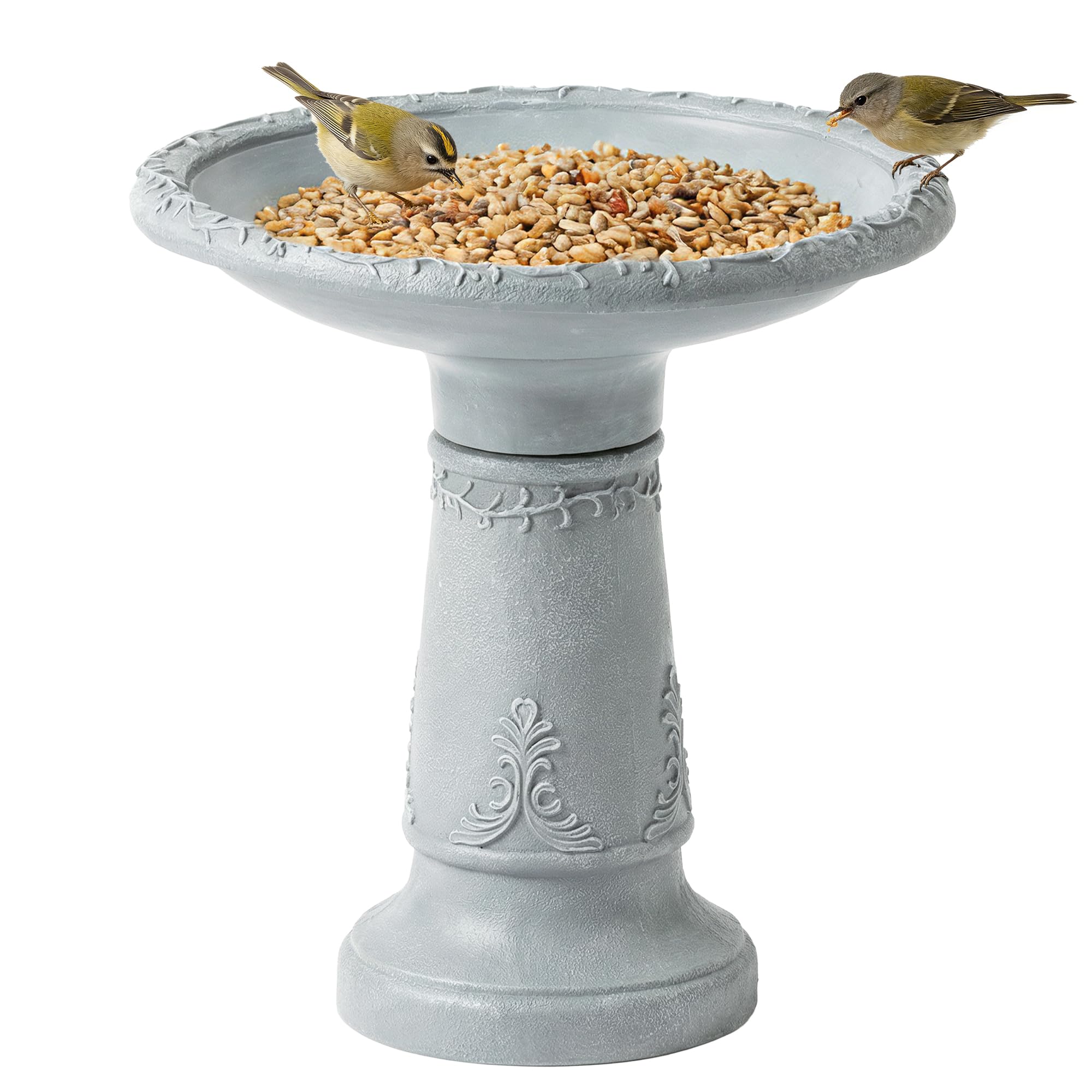 Outsunny Vogeltränke Stehend, Vogelbad aus Harz, frostsicher Vogelbecken mit Steinoptik, Winterfest Wasserstelle Wassertränke für Wildvögel, Wasserschale für Garten Terrasse 48 x 48 x 51 cm, Grau