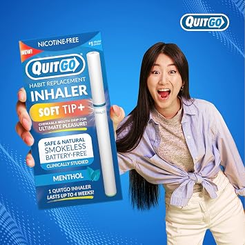 QuitGo Habit Replacement Inhaler with Soft Tip Chewable Mouth Grip, Oral Fixation Support, Clinically Studied Made in USA (Menthol, 1 Pack)