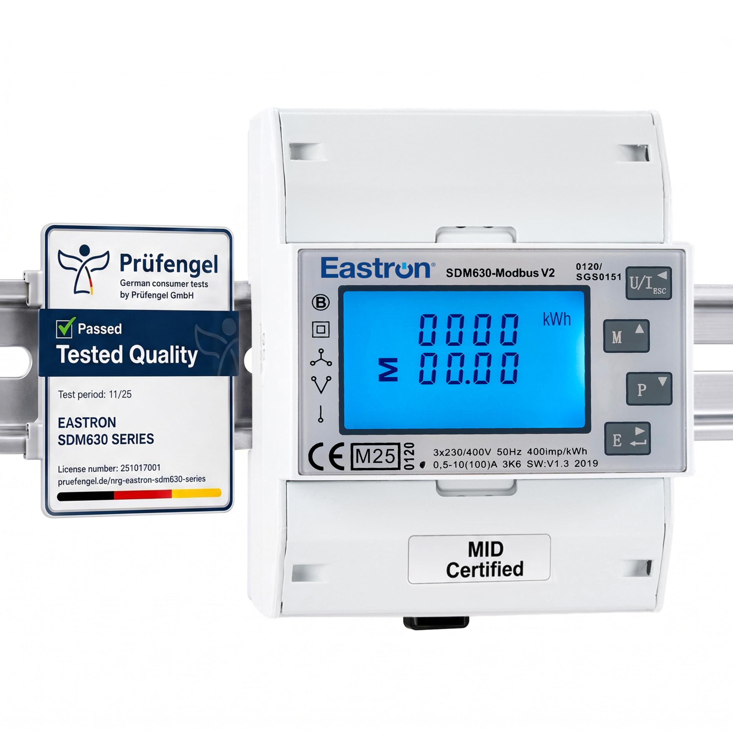 SDM630 Modbus Trifásica, Medidor de Energía Eléctrica,100 Amp kWh DIN-Rail Power Meter, Pulsmeter Modbus RS485 RTU. Pantalla táctil LCD digital con retroiluminación. Certificado MID/calibrado
