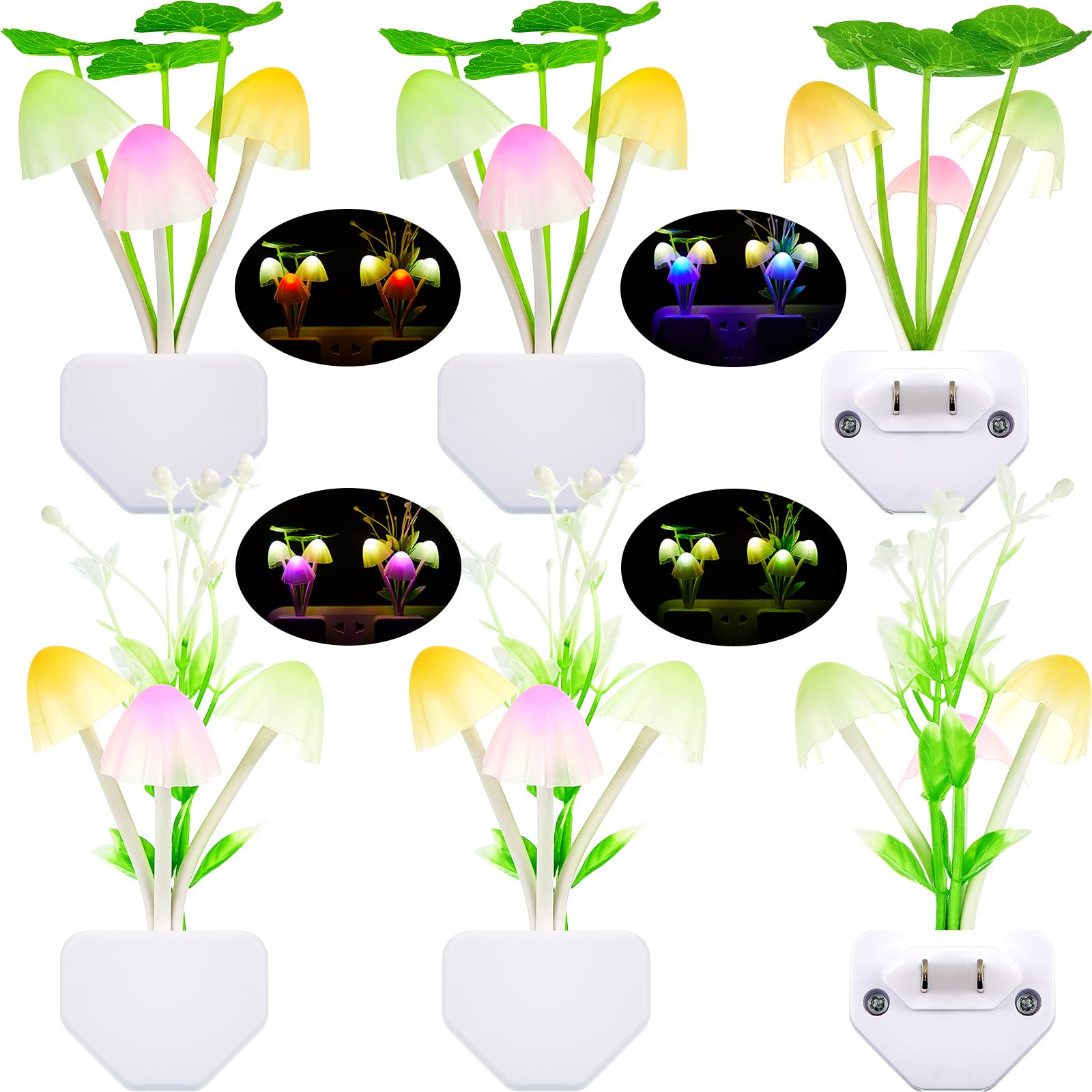 Mudder 6 Pack Mushroom Night Light LED Night Light Plug in Lamp 7
