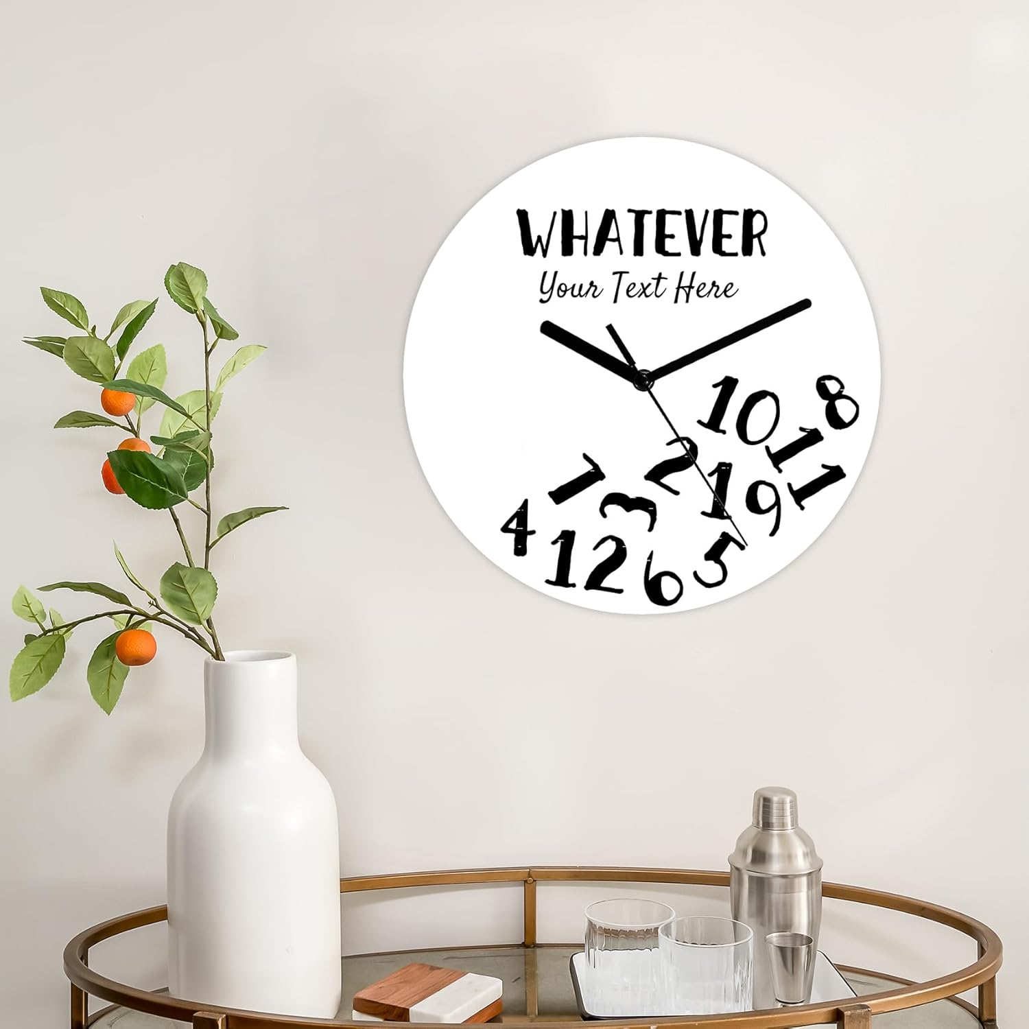 Whatever Custom Personalized Wall Clock, Customized Text Round Silent Non Ticking Clocks Battery Operated, Easy to Read Walls Clocks for Kitchen/Living Room/Bedroom/Bathroom