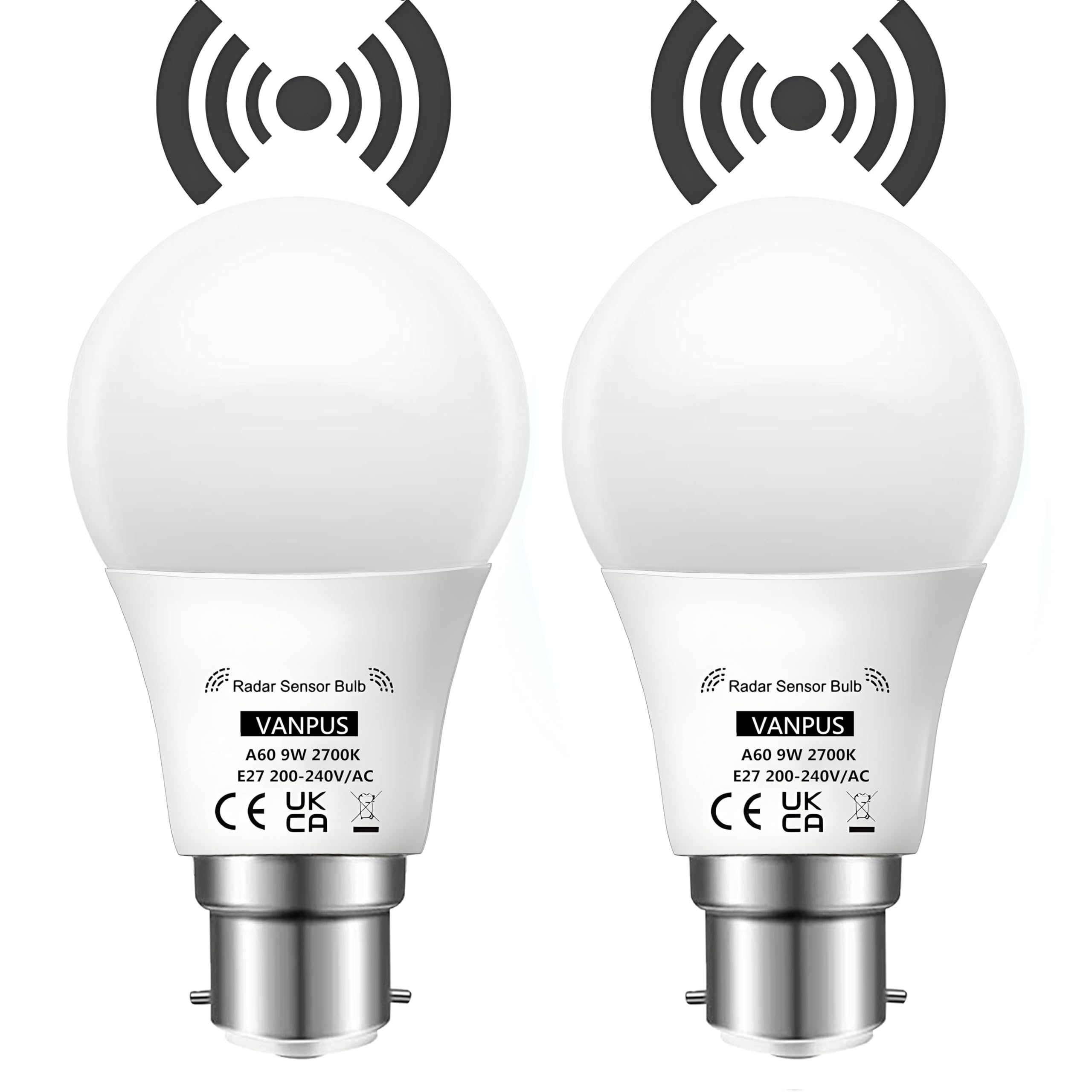 Vanpus Motion Sensor Light Bulb, B22 LED Light Bulb, Auto On/Off Radar Sensing Bulb