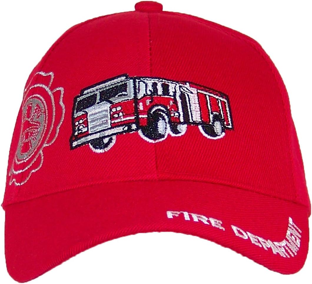 Kid/Child Embroidered Fire Truck Adjustable Hook and Loop Hat (One Size)
