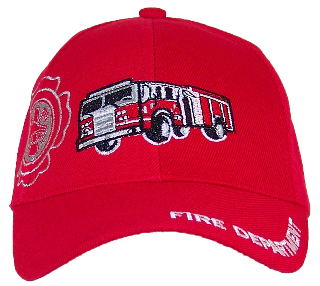 Kid/Child Embroidered Fire Truck Adjustable Hook and Loop Hat (One Size)
