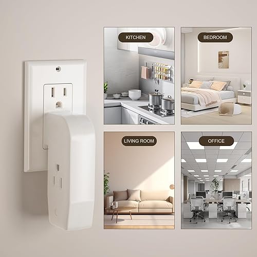 Miniatura 6 de Adaptador divisor de pared vertical de 3 vías con enchufe de 3 puntas para muebles detrás, plástico duro, certificación UL, 1 paquete.