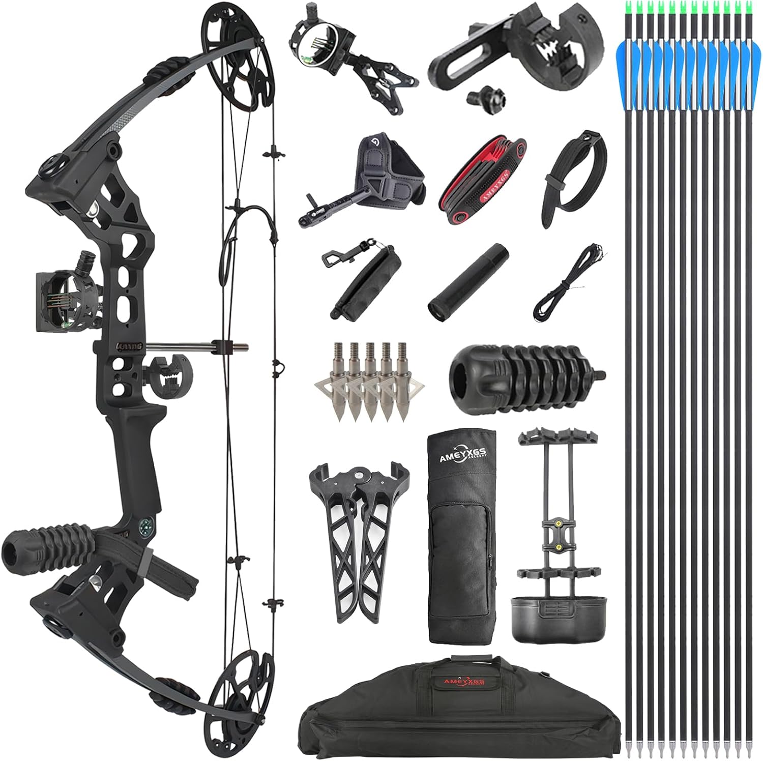 Compound Bow Kit, Hunting & Targeting, Gordon's Limb Made in USA, Draw Weight 19-75 lbs Adjustable, Draw Length 17”-29.5",up to IBO 325FPS Speed, with Archery Hunting Accessories